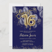 Gold Foil Sweet 16 Bday Balloons Party Royal Blue Kaart (Voorkant)