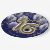 Gold Foil Sweet 16 Bday Balloons Party Royal Blue Papieren Bordje (Gekanteld)