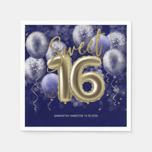 Gold Foil Sweet 16 Bday Balloons Party Royal Blue Servet