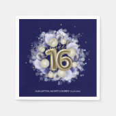 Gold Foil Sweet 16 Bday Balloons Party Royal Blue Servet (Voorkant)