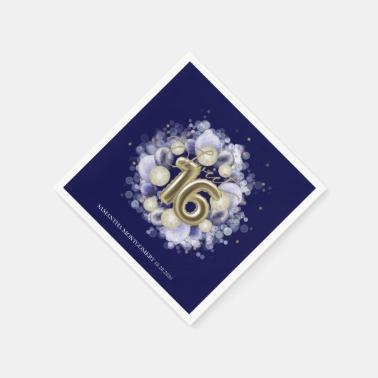 Gold Foil Sweet 16 Bday Balloons Party Royal Blue Servet (Hoek)