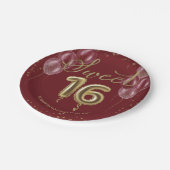 Gold Foil Sweet 16 Birthday Balloons Burgundy Pape Papieren Bordje (Gekanteld)