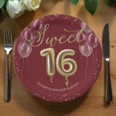 Gold Foil Sweet 16 Birthday Balloons Burgundy Pape Papieren Bordje
