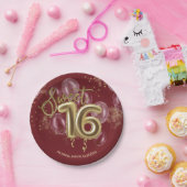 Gold Foil Sweet 16 Birthday Balloons Burgundy Papieren Bordje (Feest)