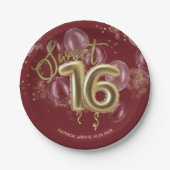 Gold Foil Sweet 16 Birthday Balloons Burgundy Papieren Bordje (Voorkant)