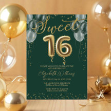 Gold Foil Sweet 16 Birthday Balloons Green Party