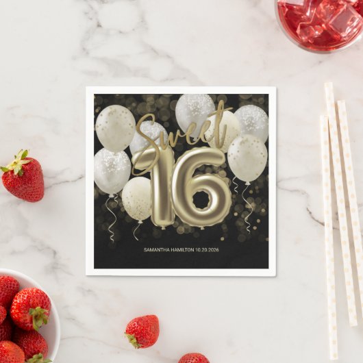 Gold Foil Sweet 16 Birthday Balloons Party Black Servet (Insitu)
