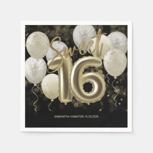 Gold Foil Sweet 16 Birthday Balloons Party Black Servet