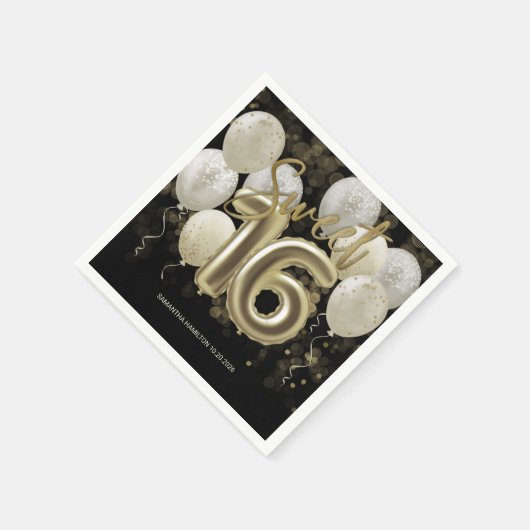 Gold Foil Sweet 16 Birthday Balloons Party Black Servet (Hoek)