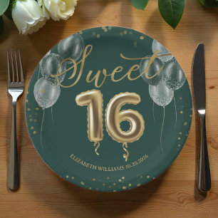 Gold Foil Sweet 16 Birthday Balloons Party Green Papieren Bordje