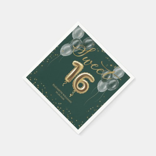 Gold Foil Sweet 16 Birthday Balloons Party Green Servet (Hoek)