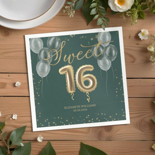 Gold Foil Sweet 16 Birthday Balloons Party Green Servet