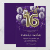 Gold Foil Sweet 16 Birthday Balloons Party Paars Kaart (Voorkant / Achterkant)