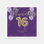 Gold Foil Sweet 16 Birthday Balloons Party Paars Servet (Voorkant)