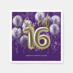 Gold Foil Sweet 16 Birthday Balloons Party Paars Servet