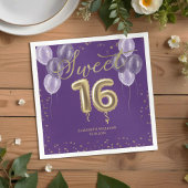 Gold Foil Sweet 16 Birthday Balloons Party Paars Servet
