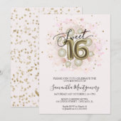 Gold Foil Sweet 16 Birthday Balloons Party Pink Kaart (Voorkant / Achterkant)