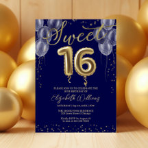 Gold Foil Sweet 16 Birthday Balloons Royal Blue