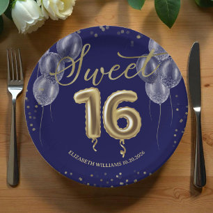 Gold Foil Sweet 16 Birthday Balloons Royal Blue Papieren Bordje