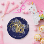 Gold Foil Sweet 16 Birthday Balloons Royal Blue Papieren Bordje (Feest)