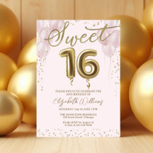 Gold Foil Sweet 16 Birthday Balloons Roze