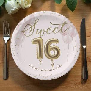 Gold Foil Sweet 16 Birthday Balloons Roze Papieren Bordje