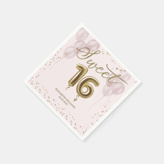 Gold Foil Sweet 16 Birthday Balloons Roze Servet (Hoek)