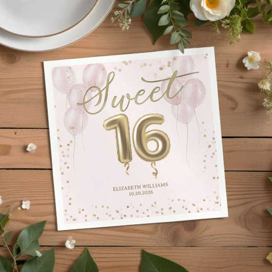 Gold Foil Sweet 16 Birthday Balloons Roze Servet
