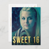 Gold Foil Sweet 16 Party Foto Briefkaart (Voorkant / Achterkant)