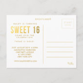 Gold Foil Sweet 16 Party Foto Briefkaart (Achterkant)