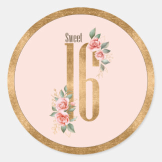 Gold Foil Sweet Sixteen Blush ID756 Ronde Sticker