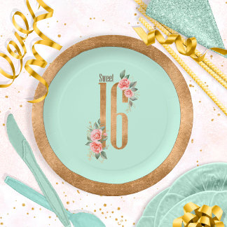 Gold Foil Sweet Sixteen Mint Green ID756 Papieren Bordje