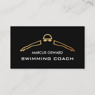 Gold Foil Swimmer Icon, Swimming Coach & Lifeguard Visitekaartje