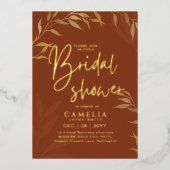 Gold Foil Terracotta leest VRIJGEZELLENFEEST QR-co Folie Uitnodiging (Voorkant)