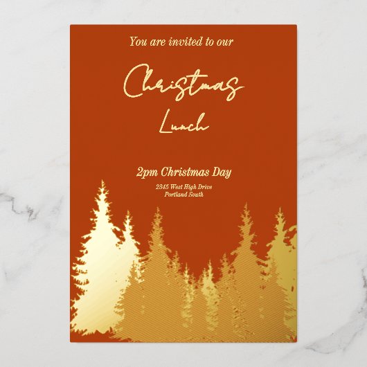 Gold Foil Terracotta Pine Tree Kerstfeest Folie Uitnodiging (Voorkant)