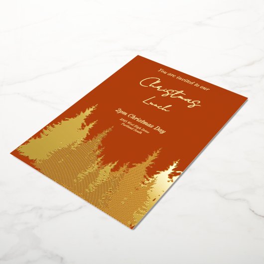 Gold Foil Terracotta Pine Tree Kerstfeest Folie Uitnodiging (Gedraaid)