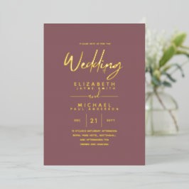 GOLD FOIL Text Dusty Roos Pink Wedding Elegant Folie Uitnodiging