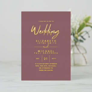 GOLD FOIL Text Dusty Roos Pink Wedding Elegant Folie Uitnodiging