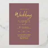 GOLD FOIL Text Dusty Roos Pink Wedding Elegant Folie Uitnodiging (Voorkant)