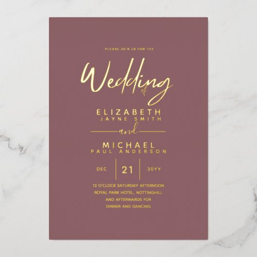 GOLD FOIL Text Dusty Roos Pink Wedding Elegant Folie Uitnodiging (Voorkant)