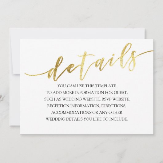 Gold Foil Textures Minimalist Weddenschap Details Kaart (Voorkant)