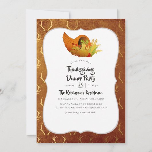 Gold Foil Thanksgiving Dinner/Feast Kaart (Voorkant)