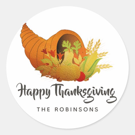 Gold Foil Thanksgiving Ronde Sticker (Voorkant)