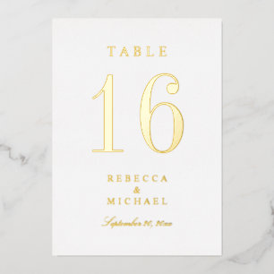 Gold Foil Traditional Wedding Table Numbers Folie Uitnodiging