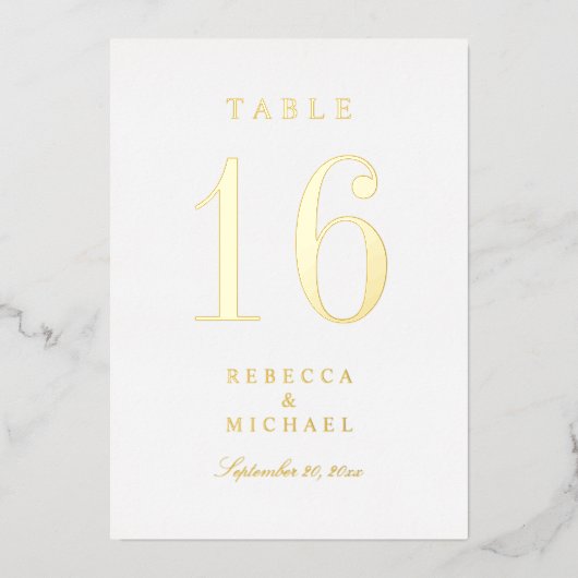 Gold Foil Traditional Wedding Table Numbers Folie Uitnodiging (Voorkant)