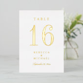 Gold Foil Traditional Wedding Table Numbers Folie Uitnodiging (Staand Voorkant)
