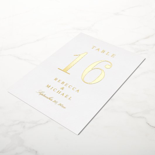 Gold Foil Traditional Wedding Table Numbers Folie Uitnodiging (Gedraaid)