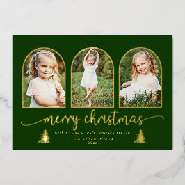 Gold Foil Trees 3 Arch kerstfoto Folie Feestdagenkaart