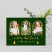 Gold Foil Trees 3 Arch kerstfoto Folie Feestdagenkaart (Staand Voorkant)