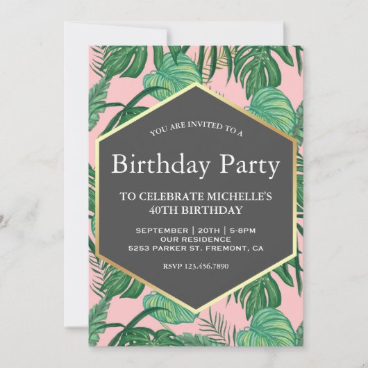 Gold Foil Tropical Leaves Beach Birthday Party Kaart (Voorkant)